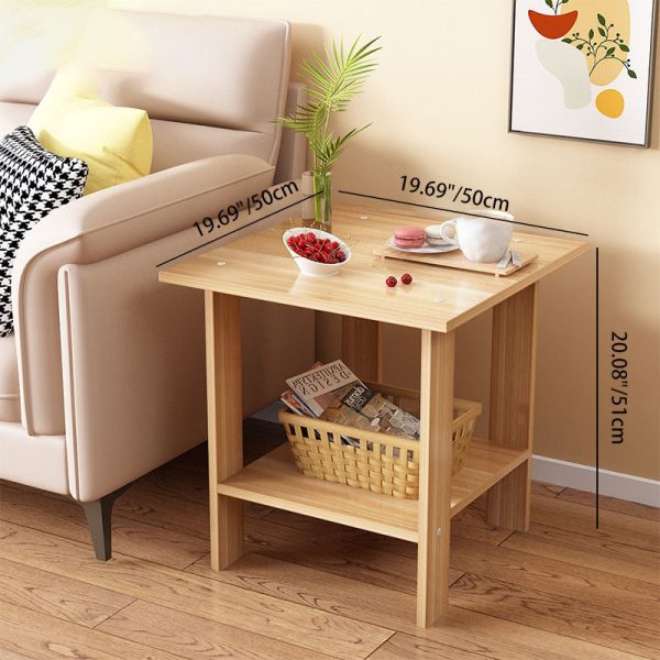 Modern Minimalist Rectangular Solid Wood Faux Panel Side Table 2-Tier For Living Room - Image 5