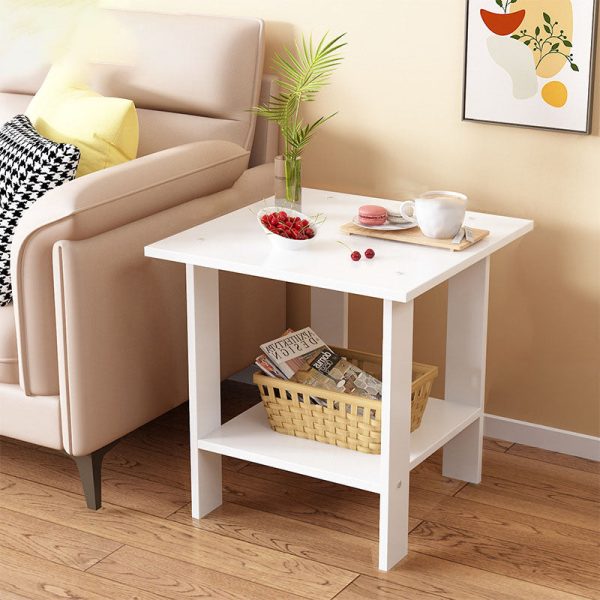 Modern Minimalist Rectangular Solid Wood Faux Panel Side Table 2-Tier For Living Room - Image 3