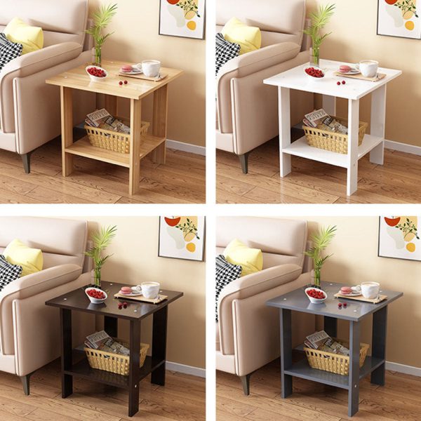 Modern Minimalist Rectangular Solid Wood Faux Panel Side Table 2-Tier For Living Room - Image 8