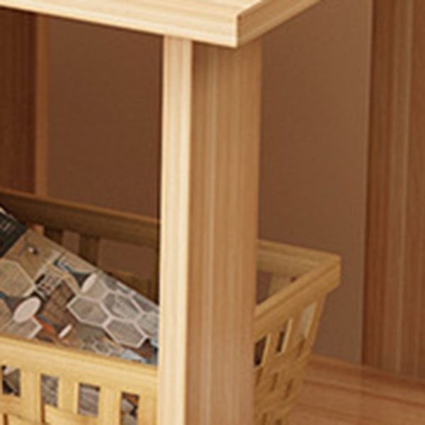Modern Minimalist Rectangular Solid Wood Faux Panel Side Table 2-Tier For Living Room - Image 9