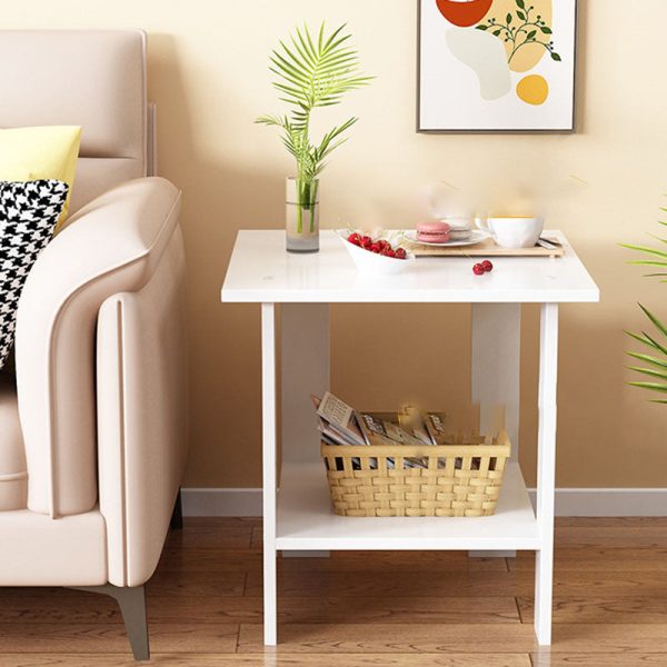 Modern Minimalist Rectangular Solid Wood Faux Panel Side Table 2-Tier For Living Room - Image 12