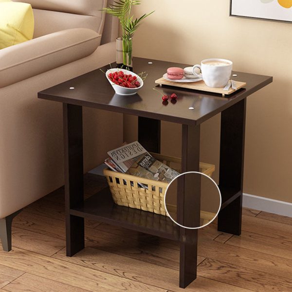 Modern Minimalist Rectangular Solid Wood Faux Panel Side Table 2-Tier For Living Room - Image 13