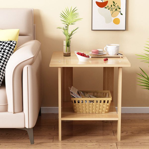 Modern Minimalist Rectangular Solid Wood Faux Panel Side Table 2-Tier For Living Room - Image 10