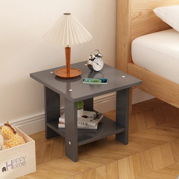 Modern Minimalist Rectangular Solid Wood Faux Panel Side Table 2-Tier For Living Room - Image 14