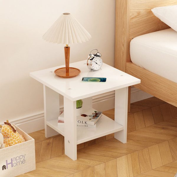 Modern Minimalist Rectangular Solid Wood Faux Panel Side Table 2-Tier For Living Room - Image 15