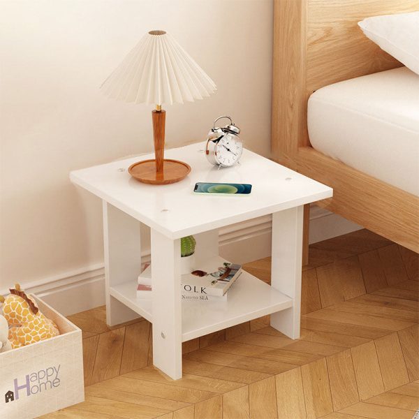 Modern Minimalist Rectangular Solid Wood Faux Panel Side Table 2-Tier For Living Room - Image 17