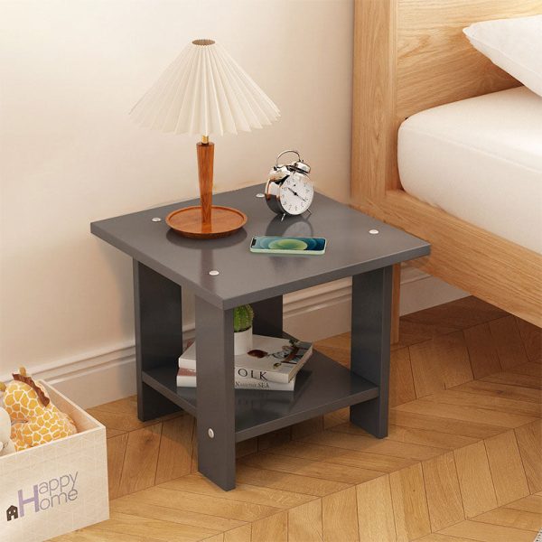 Modern Minimalist Rectangular Solid Wood Faux Panel Side Table 2-Tier For Living Room - Image 18