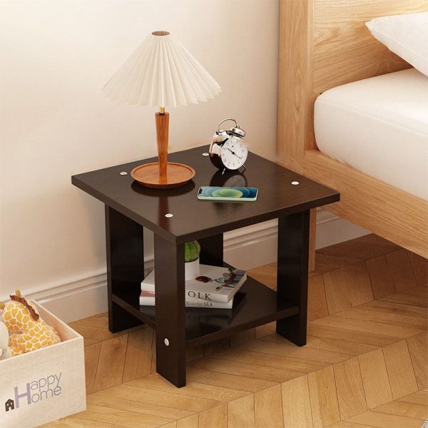 Modern Minimalist Rectangular Solid Wood Faux Panel Side Table 2-Tier For Living Room - Image 19