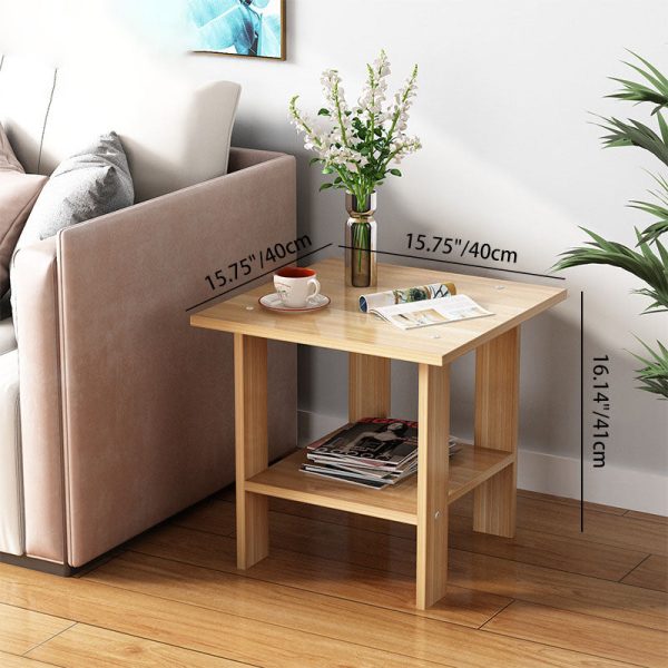 Modern Minimalist Rectangular Solid Wood Faux Panel Side Table 2-Tier For Living Room - Image 6