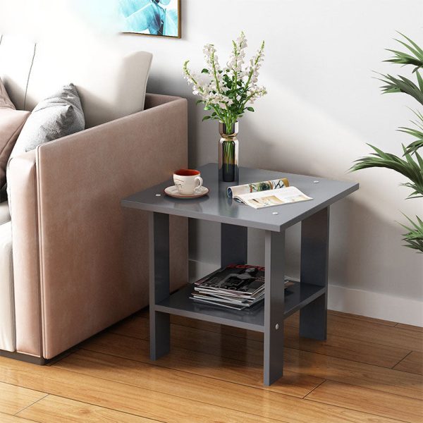 Modern Minimalist Rectangular Solid Wood Faux Panel Side Table 2-Tier For Living Room - Image 22