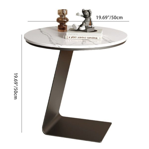 Contemporary Creative Round L-Shaped Rectangular Marble Steel Side Table 1-Tier For Living Room - Image 5