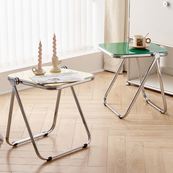 Modern Minimalist Rectangular Acrylic Plated Metal Side Table 1-Tier For Living Room - Image 14