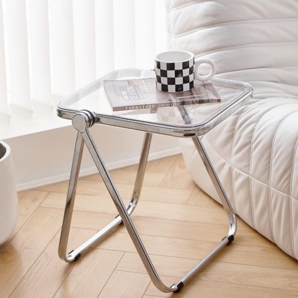 Modern Minimalist Rectangular Acrylic Plated Metal Side Table 1-Tier For Living Room - Image 15