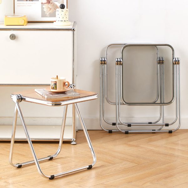 Modern Minimalist Rectangular Acrylic Plated Metal Side Table 1-Tier For Living Room - Image 17