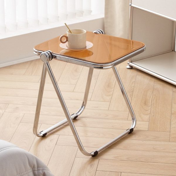 Modern Minimalist Rectangular Acrylic Plated Metal Side Table 1-Tier For Living Room - Image 2