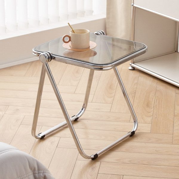 Modern Minimalist Rectangular Acrylic Plated Metal Side Table 1-Tier For Living Room - Image 4