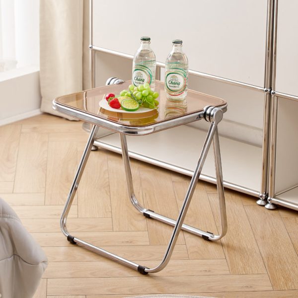 Modern Minimalist Rectangular Acrylic Plated Metal Side Table 1-Tier For Living Room - Image 19