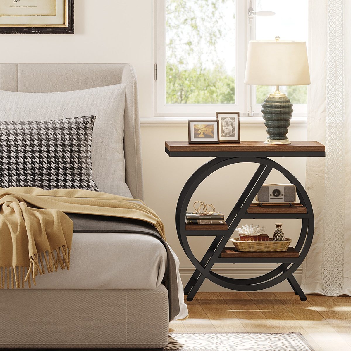 Traditional Vintage Round Rectangular PVC Metal Side Table 4-Tray For Living Room - Image 8