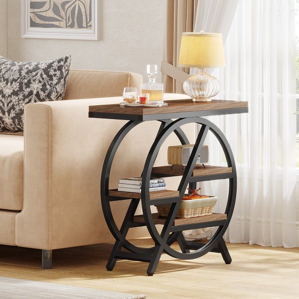 Traditional Vintage Round Rectangular PVC Metal Side Table 4-Tray For Living Room - Image 9