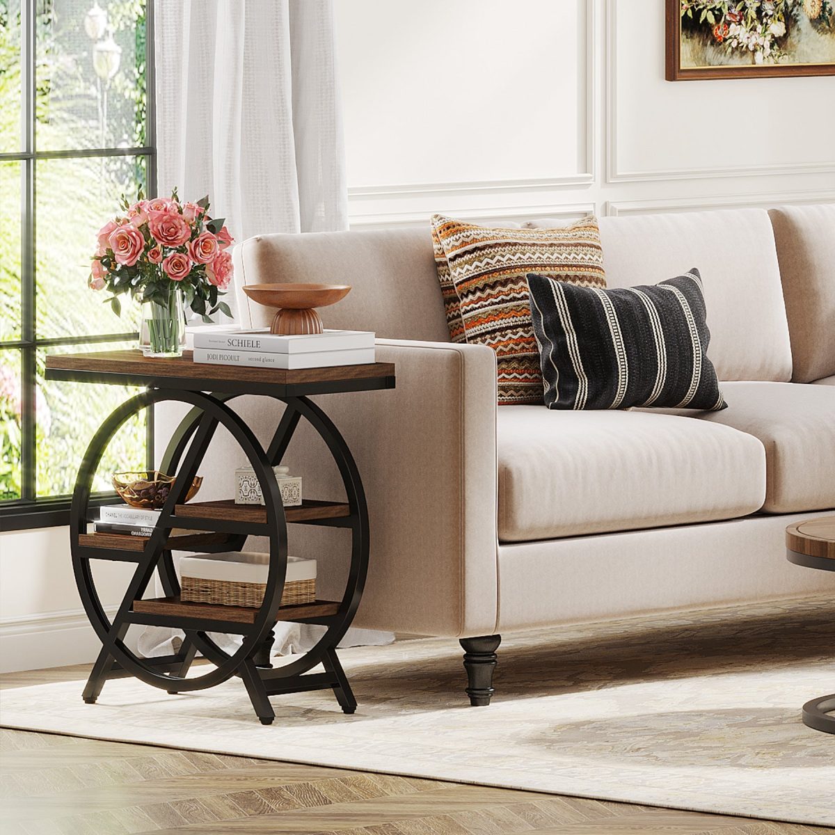 Traditional Vintage Round Rectangular PVC Metal Side Table 4-Tray For Living Room - Image 10