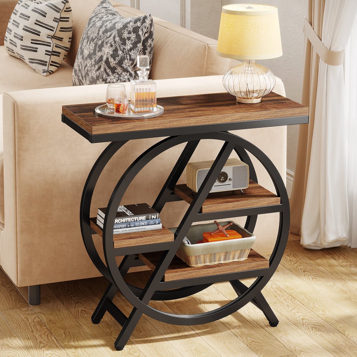Traditional Vintage Round Rectangular PVC Metal Side Table 4-Tray For Living Room - Image 11