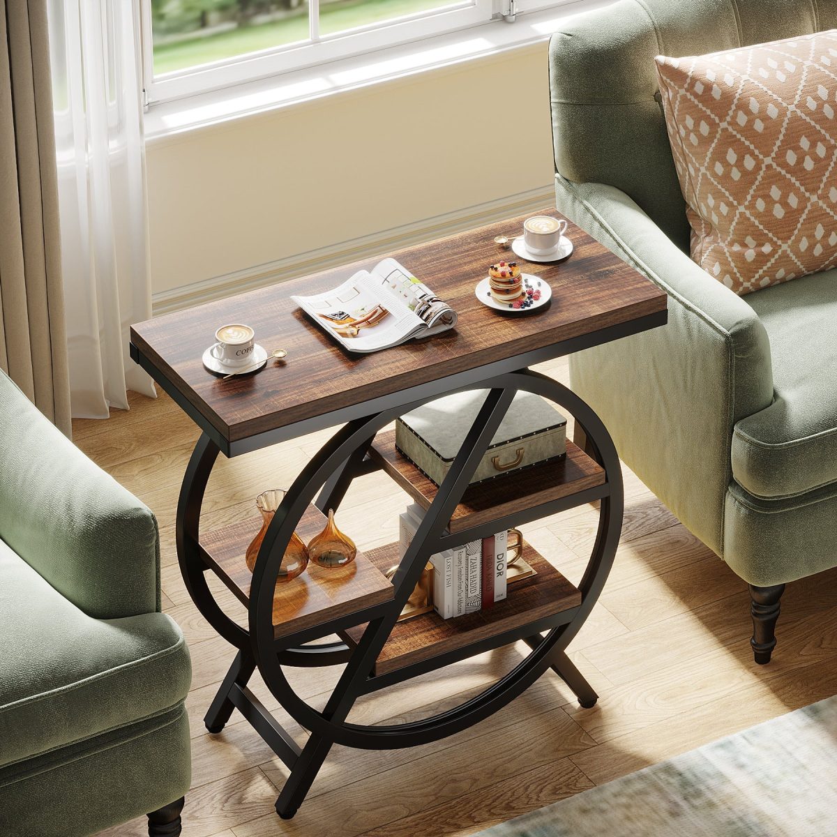 Traditional Vintage Round Rectangular PVC Metal Side Table 4-Tray For Living Room - Image 15