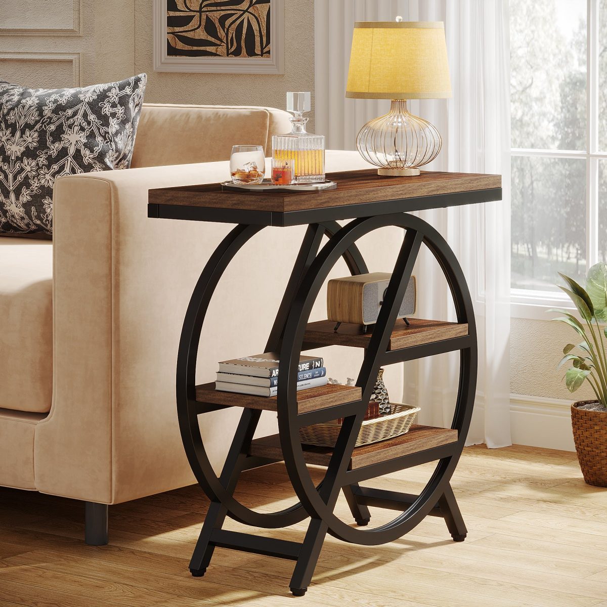 Traditional Vintage Round Rectangular PVC Metal Side Table 4-Tray For Living Room - Image 12