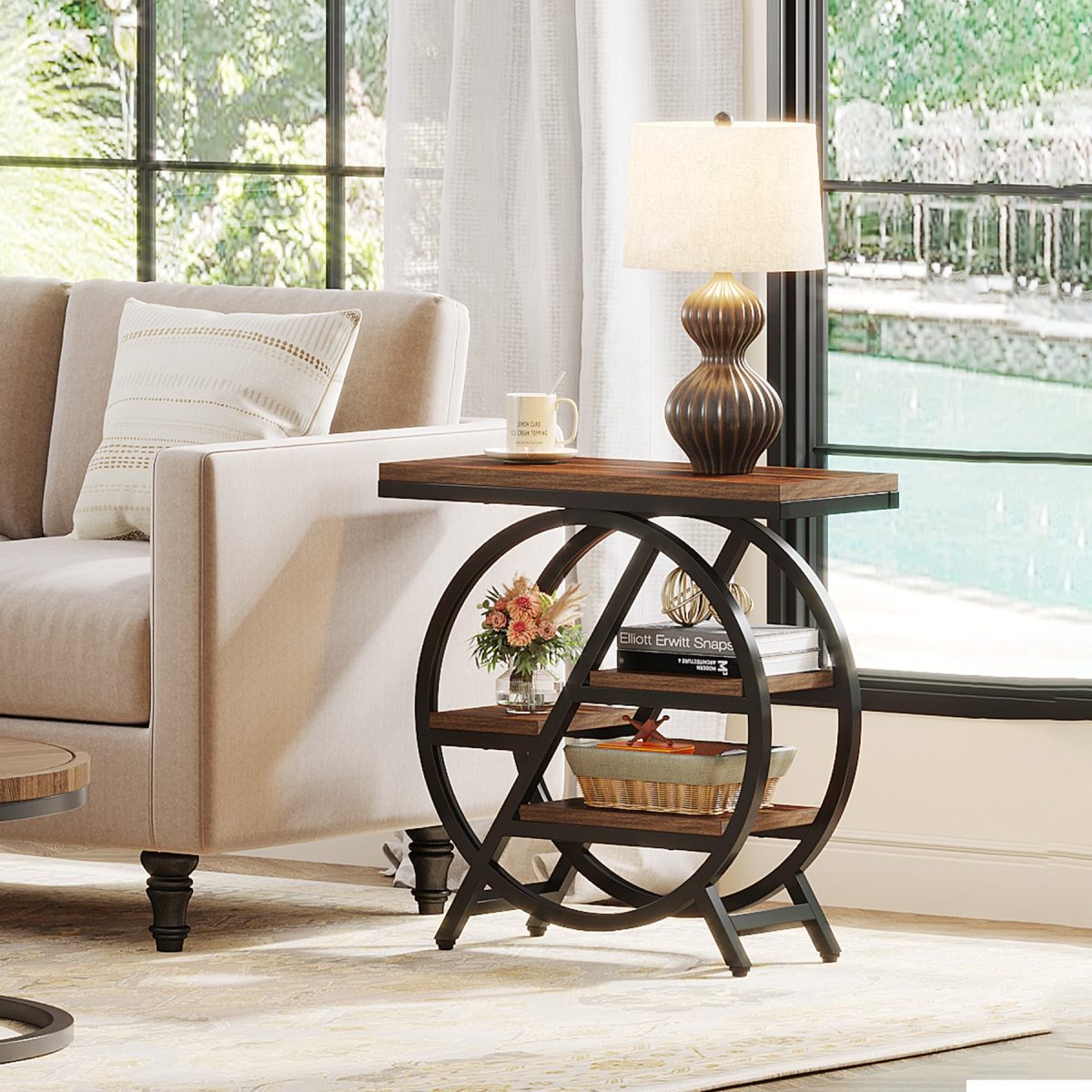 Traditional Vintage Round Rectangular PVC Metal Side Table 4-Tray For Living Room - Image 14