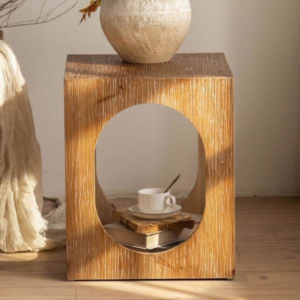 Traditional Japanese Square Solid Wood Side Table 2-Tier For Living Room - Image 5