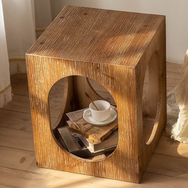 Traditional Japanese Square Solid Wood Side Table 2-Tier For Living Room - Image 2