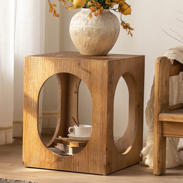Traditional Japanese Square Solid Wood Side Table 2-Tier For Living Room - Image 7