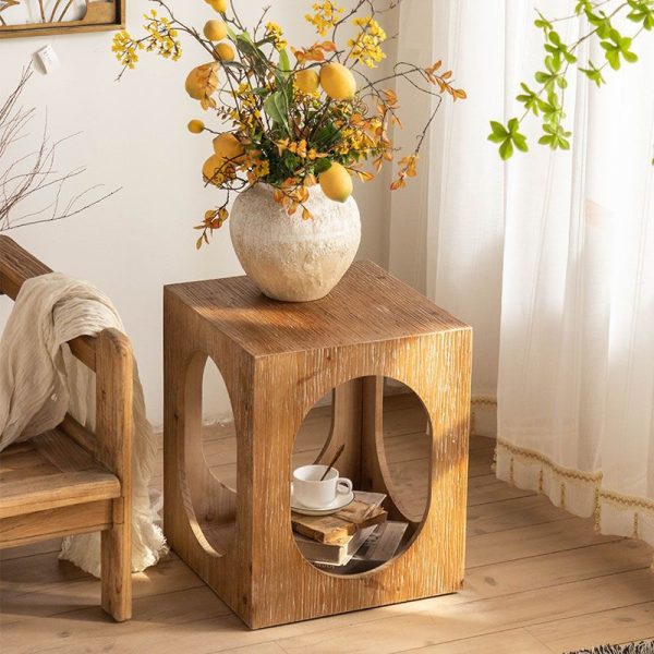 Traditional Japanese Square Solid Wood Side Table 2-Tier For Living Room - Image 8