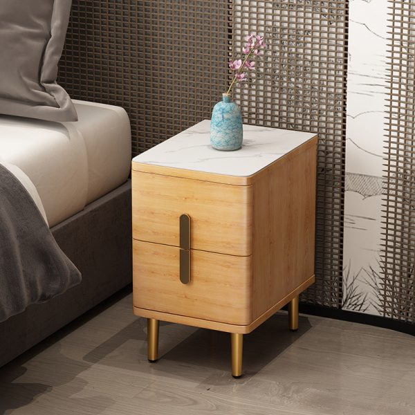 Modern Minimalist Rectangular Square Marble Solid Wood Nightstand 2-Drawer For Bedroom - Image 16