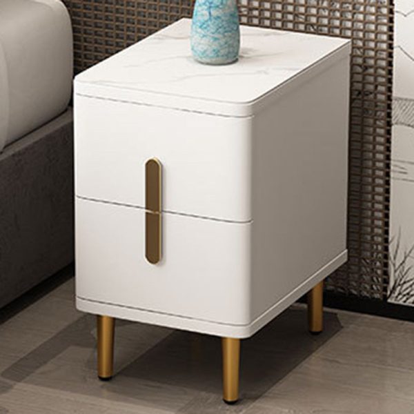 Modern Minimalist Rectangular Square Marble Solid Wood Nightstand 2-Drawer For Bedroom - Image 2