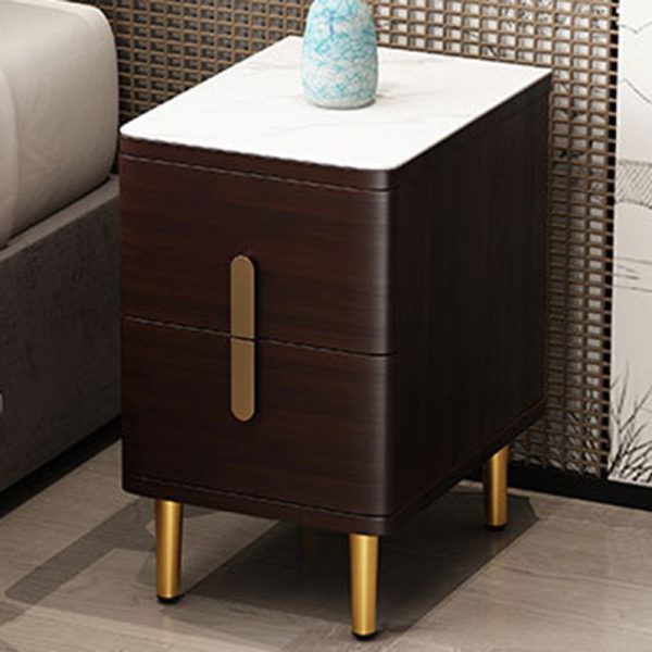 Modern Minimalist Rectangular Square Marble Solid Wood Nightstand 2-Drawer For Bedroom - Image 3