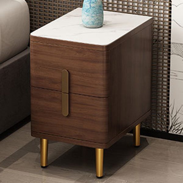 Modern Minimalist Rectangular Square Marble Solid Wood Nightstand 2-Drawer For Bedroom - Image 5