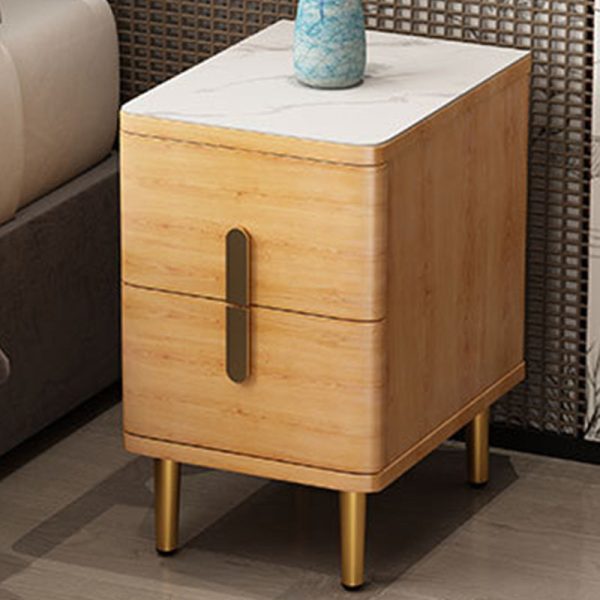 Modern Minimalist Rectangular Square Marble Solid Wood Nightstand 2-Drawer For Bedroom - Image 4