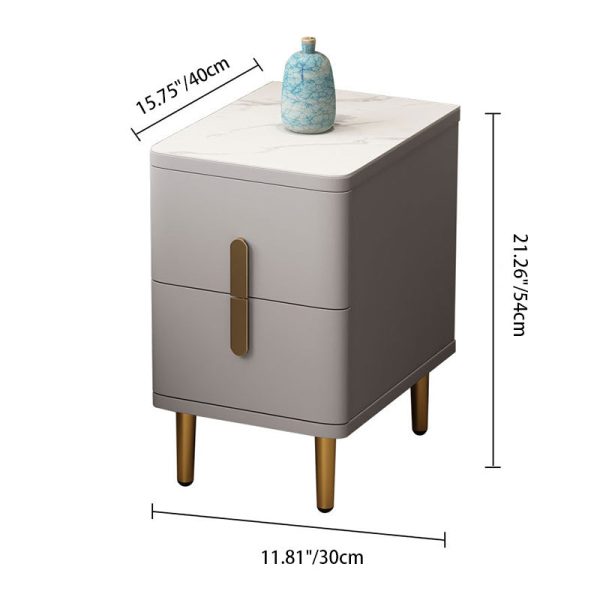 Modern Minimalist Rectangular Square Marble Solid Wood Nightstand 2-Drawer For Bedroom - Image 8