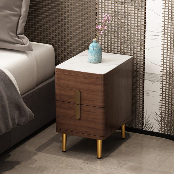 Modern Minimalist Rectangular Square Marble Solid Wood Nightstand 2-Drawer For Bedroom - Image 18