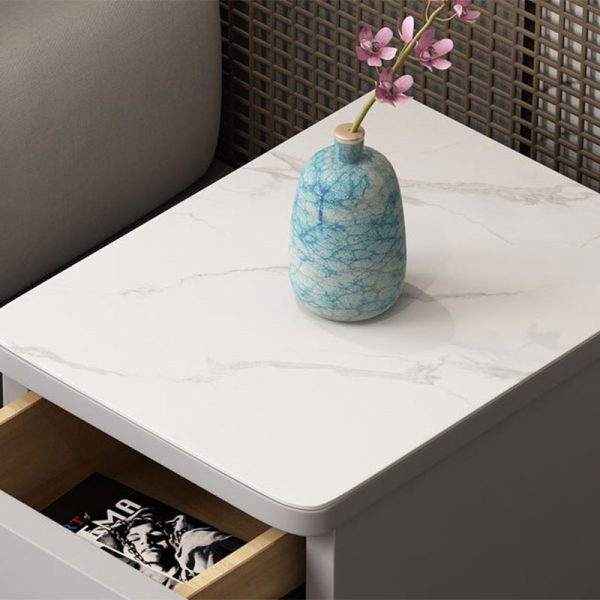 Modern Minimalist Rectangular Square Marble Solid Wood Nightstand 2-Drawer For Bedroom - Image 10