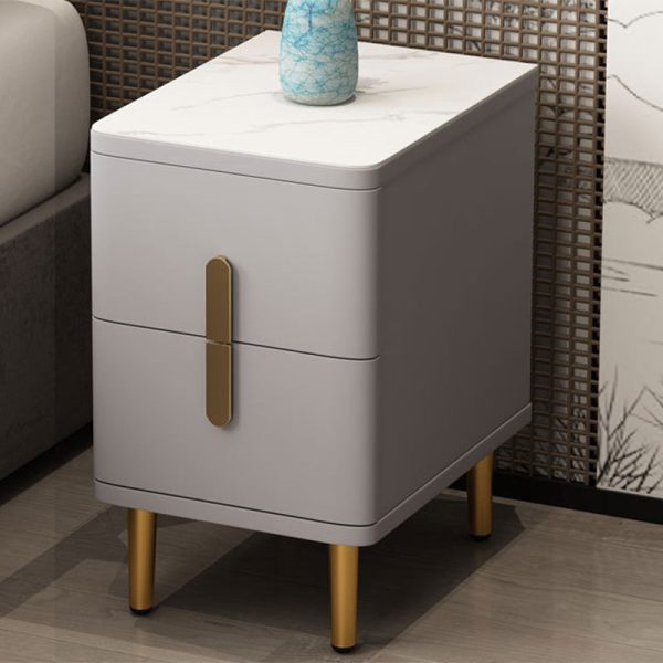 Modern Minimalist Rectangular Square Marble Solid Wood Nightstand 2-Drawer For Bedroom - Image 19