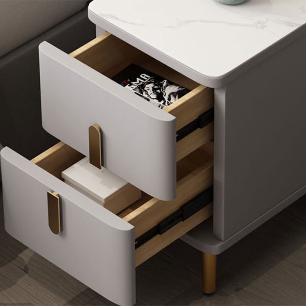 Modern Minimalist Rectangular Square Marble Solid Wood Nightstand 2-Drawer For Bedroom - Image 11