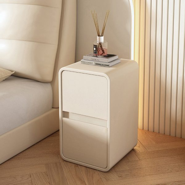 Contemporary Scandinavian Rectangular Leather Wood Nightstand 2-Drawer For Bedroom - Image 2