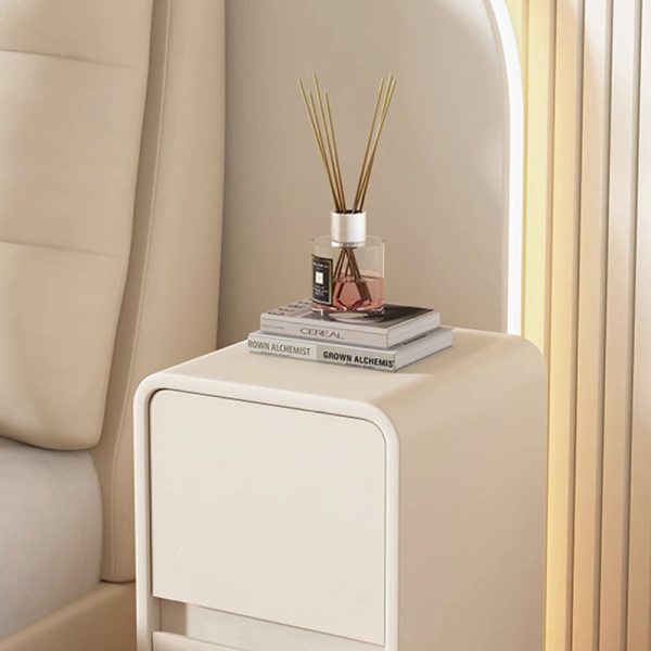 Contemporary Scandinavian Rectangular Leather Wood Nightstand 2-Drawer For Bedroom - Image 7