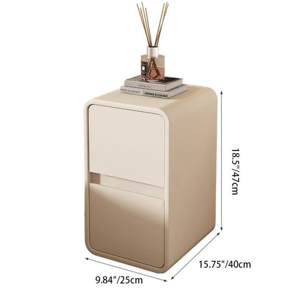 Contemporary Scandinavian Rectangular Leather Wood Nightstand 2-Drawer For Bedroom - Image 4