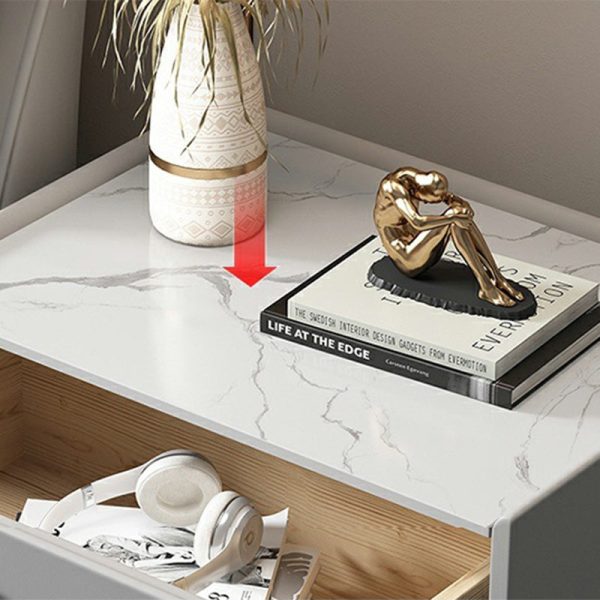 Modern Luxury Rectangular Marble Leather Iron Solid Wood Nightstand 1-Drawer For Bedroom - Image 7
