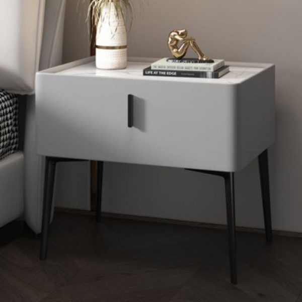 Modern Luxury Rectangular Marble Leather Iron Solid Wood Nightstand 1-Drawer For Bedroom - Image 2