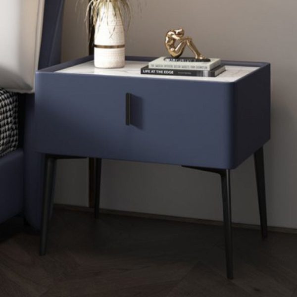 Modern Luxury Rectangular Marble Leather Iron Solid Wood Nightstand 1-Drawer For Bedroom - Image 12