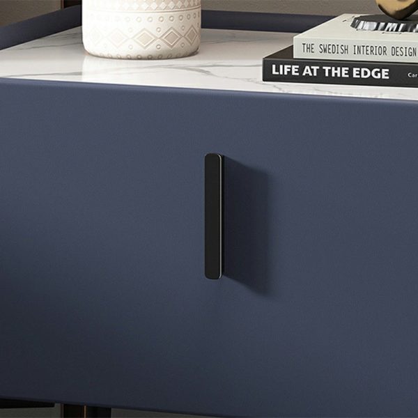 Modern Luxury Rectangular Marble Leather Iron Solid Wood Nightstand 1-Drawer For Bedroom - Image 6