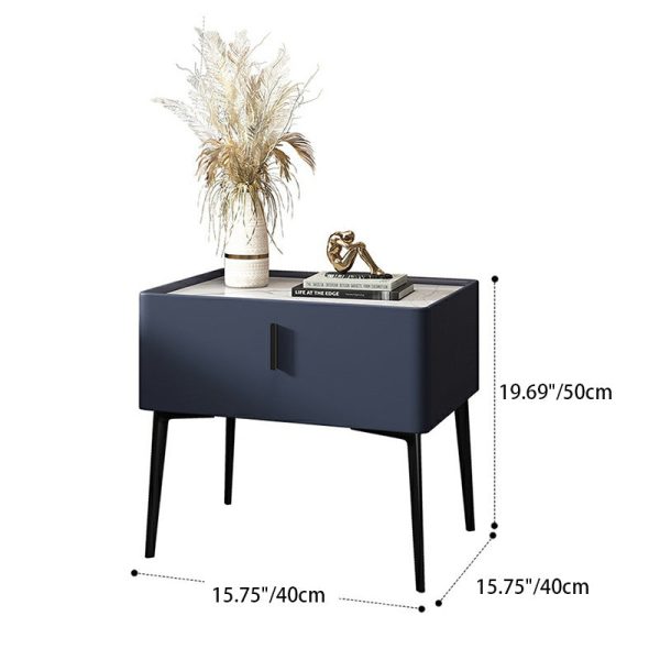 Modern Luxury Rectangular Marble Leather Iron Solid Wood Nightstand 1-Drawer For Bedroom - Image 4